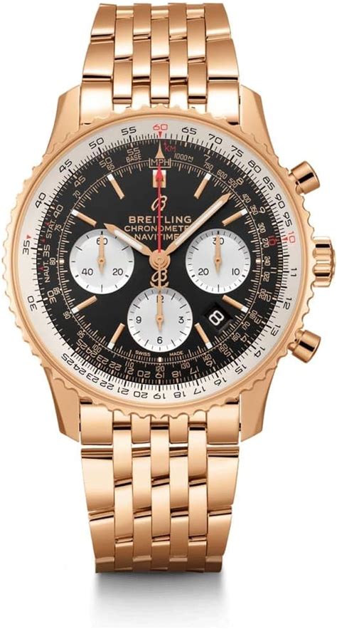 breitling navitimer 01 black dial rose gold case black|breitling navitimer gold bezel.